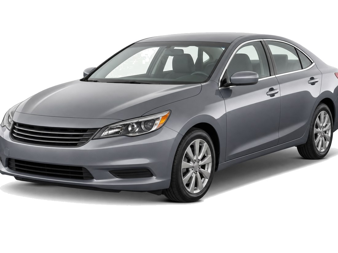 A grey sedan photographed on a white background